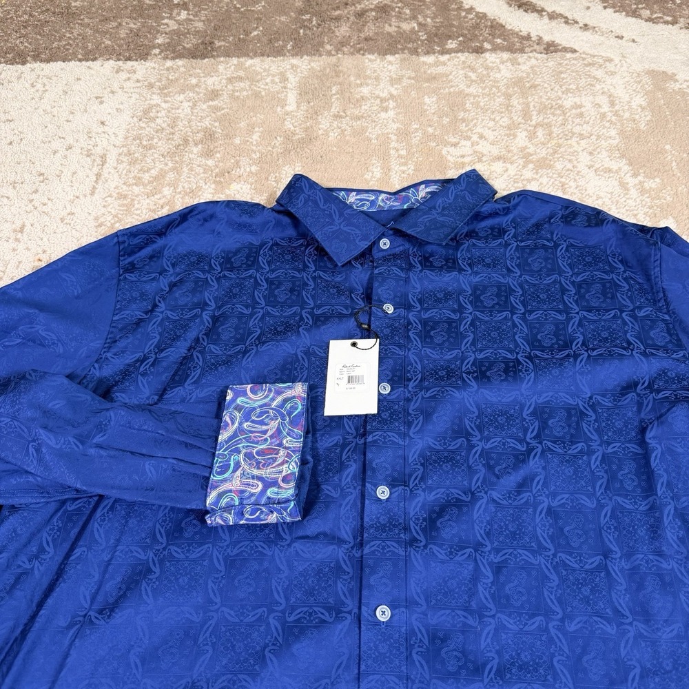Robert Graham Salisbury Shirt Mens 4XLT Classic Blue Paisley Jacquard Flip Cuff